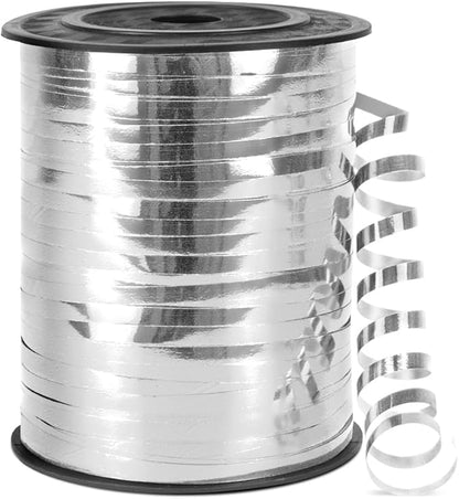 500 Yards Metallic Shiny Curling Ribbon Silver, 1/5" Silver Balloon Ribbons - Perfect for Gift Wrapping, Florist Flowers, and Balloon String for Halloween, Christmas, Birthday Party