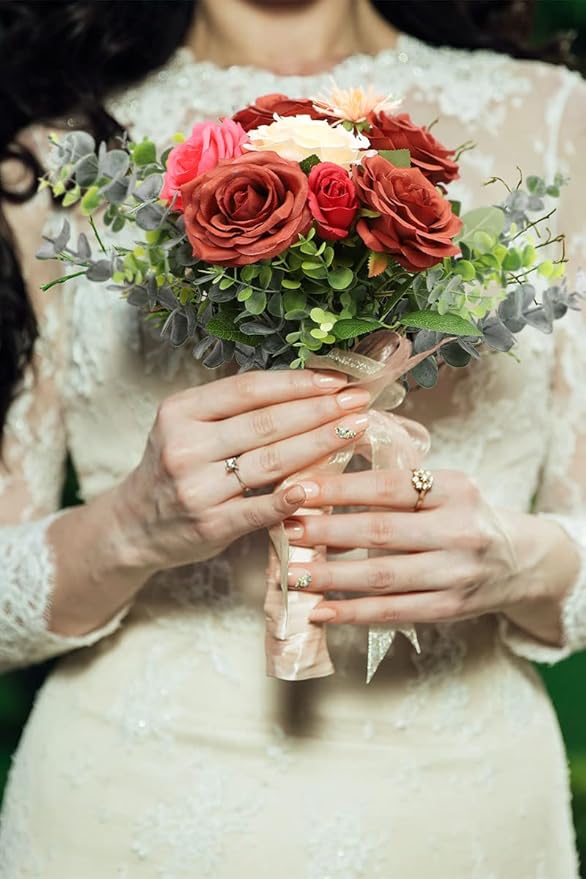Artificial Rose Flowers Burnt Orange Rose Flowers Silk Flowers 50 pcs with Long Stem Silk Roses Bouquet for Wedding Bridal Shower Party Home Decoration