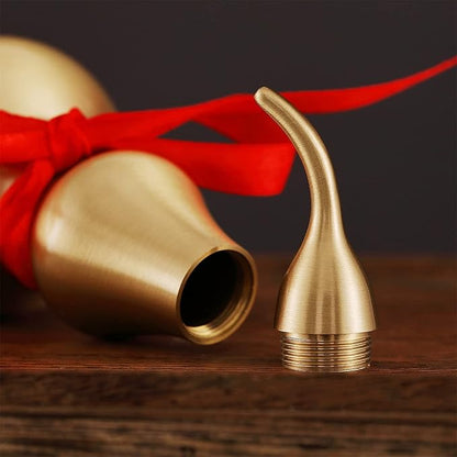 Feng Shui Decor - Brass Wu Lou Gourd with Red Luck Strip for Ideal Home Decoration,Table,Bookshelf,5inch Tall,Full Brass,Fortune Protection,Hu Lu Bring Good Luck,Healthy,Success