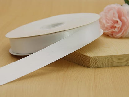 White Double Faced Satin Ribbon 1 inch Flower Boutique Gift Wrapping Ribbon 25mm 100yards Continuous Fabric Silk Bow Ribbon- DIY Crafts Hair Headband-Sewing-Wedding Decorations