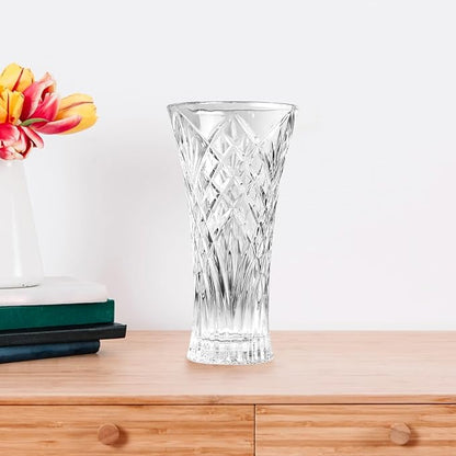 CS Crystal Vase 12-inch high, Rhombus Design, for Flowers & Decor. Lovely Nice Shiny Piece. Perfect as a Gift, Suitable for All Occasions.