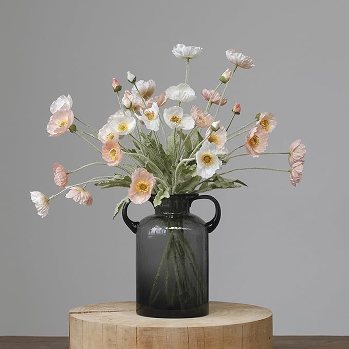 2 Pcs Artificial Fake Flowers Poppies Silk Flower Arrangements Wedding Bouquets Decorations Plastic Floral Table Centerpieces for Home Kitchen Garden Party Decor Approx 23.6" High - Light Champagne