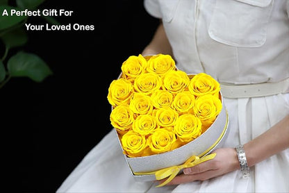 Flowers for Delivery, 16 Yellow Forever Roses in a Box, Preserved Flowers for Anniversary Birthday Mothers Day Valentines Day Gifts for Mom Women, Wife, Girlfriend