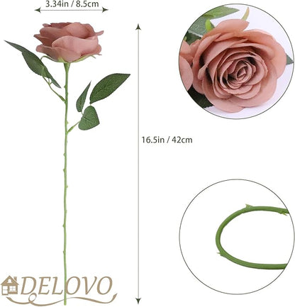 52pcs Dusty Rose Roses Artificial Flowers Fake Flowers Silk Roses with Stems for DIY Wedding Bouquets Bridal Shower Centerpieces Arrangements Party Decorations