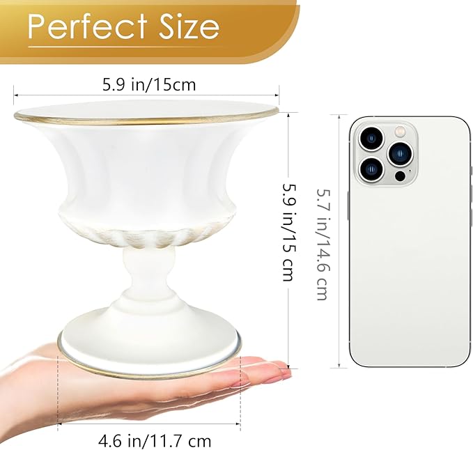 White Vase for Centerpieces Compote Bowl: Wedding Pedestal Vases 5.9 Inch Metal Flower Urn for Table Home Party Set of 10