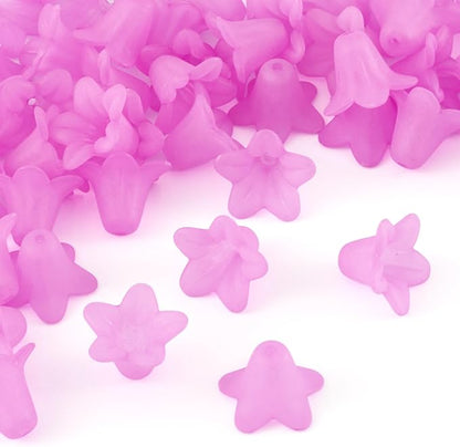 Crafans 50Pcs Frosted Acrylic Flower Beads 17.5x12x1.5mm Transparent Floral Pendants Clear Flower Bead Caps Loose End Spacer Beads for Jewelry Making (Medium Violet Red)