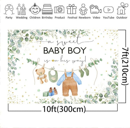 Mocsicka Sweet Baby Girl Backdrop Princess Pink Greenery Decoration for Girl Baby Shower Photo Booth (Blue, 10x7ft)