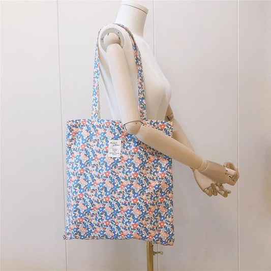 Cotton Canvas Tote Bag Reusable Soft Grocery Cloth Bag Floral Shoulder Bag for Beach Travel Shopping