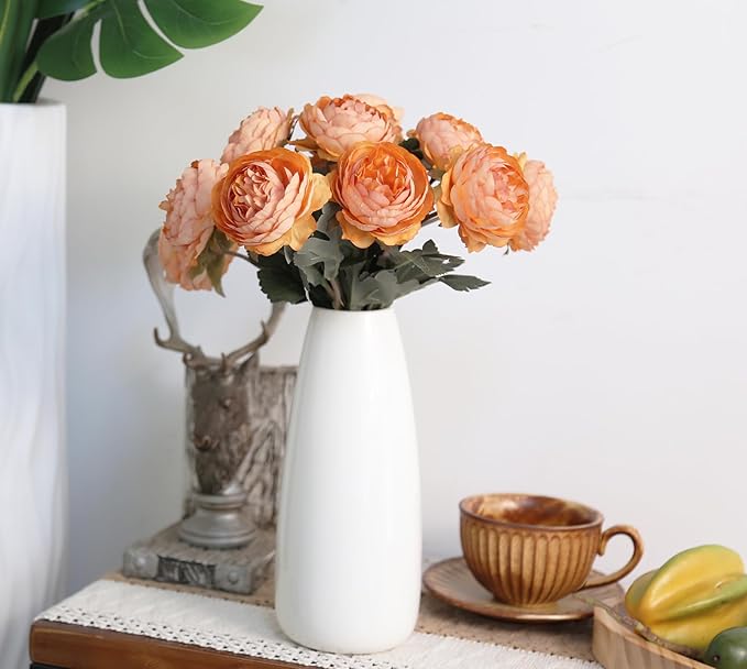 IPOPU 10pcs Orange Peonies Artificial Flowers Real Touch Silk Peonies with Stems Real Look Fake Peony for Home Table Decorations Wedding Faux Flowers Arrangements