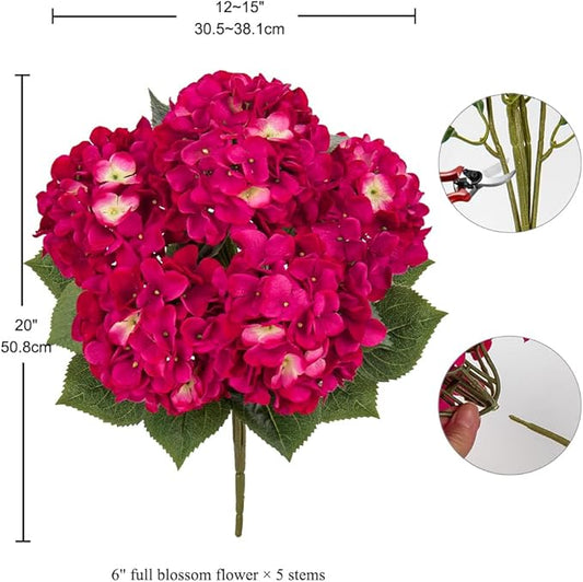 Hollyone Rose Red Hydrangea Artificial Flowers Large Artificial Hydrangeas Silk Flowers for Home Decor Indoor Wedding Flowers Bouquets Faux Flowers Kitchen Centerpiece Table Decorations
