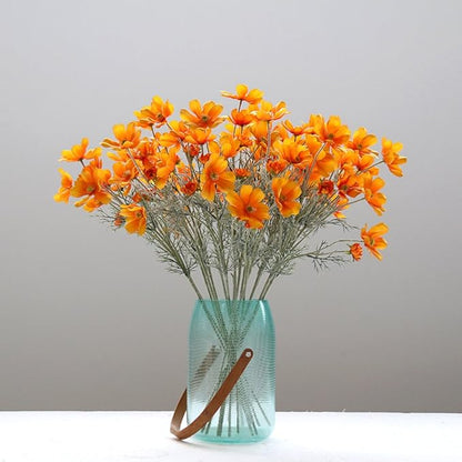 6 Pcs Artificial Calliopsis Flowers Fake Silk Flower Table Kitchen Home Garden Party Wedding Decoration Approx 24'' High Warm Autumn Orange No Vase
