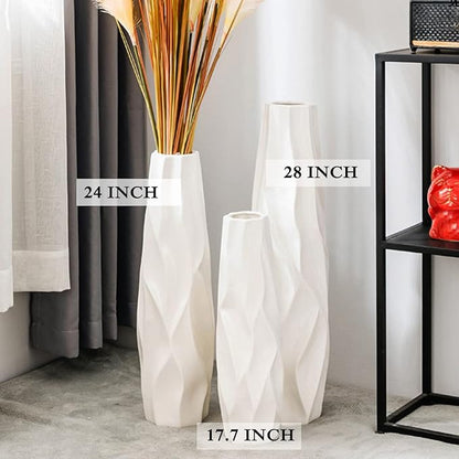Floor Vase, GDSZJLJ 17.7 Inches Tall Ceramic White Large Decorative Vases for Modern Home Decor, Living Room, Minimalist Style Flower Vase for Pampas Grass, Flowers, Twigs, Office, Bedroom Décor