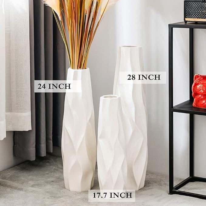 Floor Vase, GDSZJLJ 24 Inches Tall Ceramic White Large Decorative Vases for Modern Home Decor, Living Room, Minimalist Style Flower Vase for Pampas Grass, Flowers, Twigs, Office, Bedroom Décor