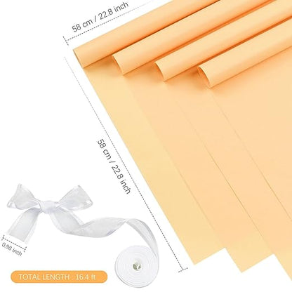 Jutieuo 20 Sheets Peach Flower Wrapping Paper, Waterproof Floral Wrap Solid Bouquet Wrapping Paper Florist Supplies (22.8 x 22.8 inch)