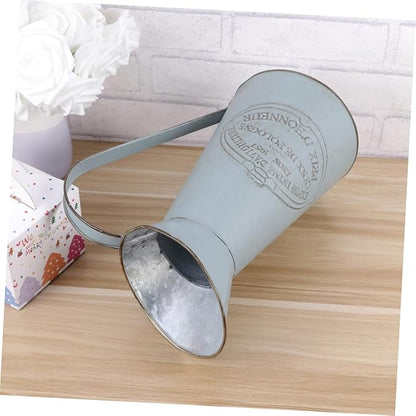 TOYANDONA Rustic French Style Metal Pitcher Vase Antique Country Decor Flower Bucket Wedding Party Accent for Home and Office Decoration