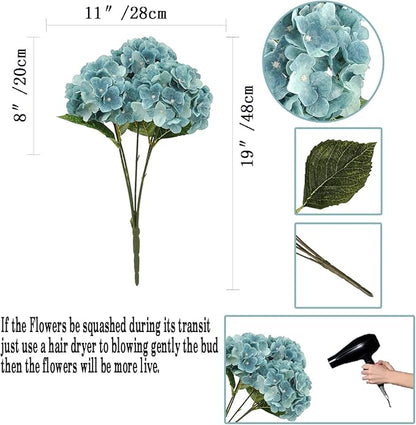 2Bouquets Artificial Fake Flowers Plants Silk Hydrangea Arrangements Wedding Bouquets Decorations Plastic Floral Home Kitchen Garden Party Festival Bar DIY (Blue Haze, 5 Flower Heads)