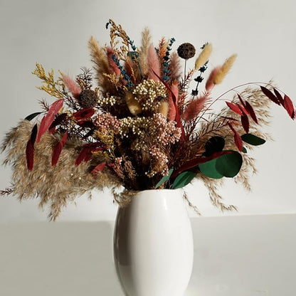 Natural Dried Pampas Grass Bouquet,17" Natural Dried Flower Bouquet，Pampas Grass Silver Dollar Leaf Decoration， Bohemian Style Family Wedding Country Farmhouse Decorated with Dried Flowers
