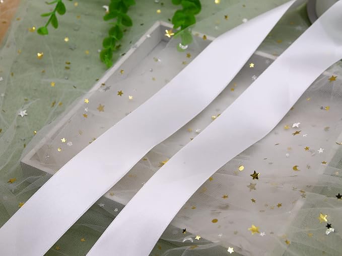 White Double Faced Satin Ribbon for Wedding Decorations 1-1/2 inch Flower Boutique Gift Wrapping Ribbon 1.5inch 50yards Fabric Silk Bow Ribbon for Valentine's Day,DIY Crafts Hair Headband-Sewing