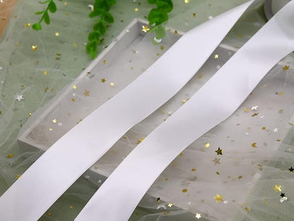 White Double Faced Satin Ribbon for Wedding Decorations 1-1/2 inch Flower Boutique Gift Wrapping Ribbon 1.5inch 50yards Fabric Silk Bow Ribbon for Valentine's Day,DIY Crafts Hair Headband-Sewing