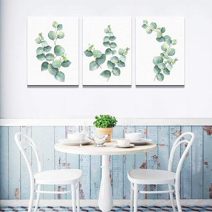 3 Piece framed Canvas Wall Art for living room bathroom Wall Decor Canvas Prints bedroom Decorations Office kitchen wall Artwork painting Green leaves Picture Watercolor painting Poster Home Decor