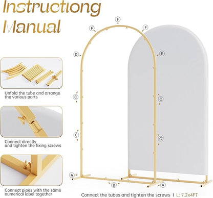 Set of 3 Metal Arch Backdrop Stand with Cover Set, (7.2FT, 6.6FT, 6FT Wedding Arch and Cover Set), Backdrop Arch for Party, Baby Shower, Birthday, and Graduation Ceremony