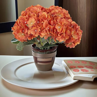 2Bouquets Artificial Fake Flowers Plants Silk Hydrangea Arrangements Wedding Bouquets Decorations Plastic Floral Home Kitchen Garden Party Festival Bar DIY (Orange,5 Flower Heads)