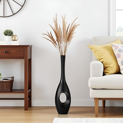 23.6" Black Floor Vase – Donut-Shaped Oval Body with Slim 3cm Neck, Modern Tall Decorative Vases for Living Room, Entryway, Office Decor – Resin Tall Floor Vase