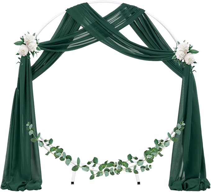 Socomi Wedding Arch Draping Fabric 2 Panels 29" x 19Ft Emerald Green Sheer Chiffon Curtain Drapes 6 Yards for Wedding Ceremony Birthday Party Decoration