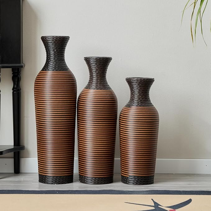 Floor PVC Decorated Vases Set of 3 for Gorgeous Home Decoration Large Classic PVC Vases 19.6in/23.6in/27.5in Height (Black+Brown)