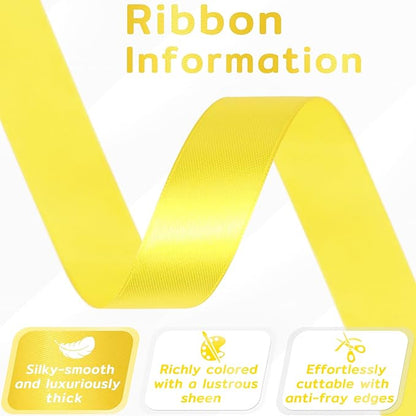 60 Yards Yellow Satin Ribbon 7/8 Inch, Solid Polyester Fabric Ribbon for Gift Wrapping, Crafts, Flower Bouquet, Wedding, Baby Shower, Festival, Christmas, Halloween