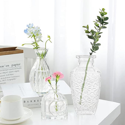 Bud Vases- Set of 10 Small Flower Glass Vases for Centerpieces, Cute Clear Crystal Bud Glass in Bulk, Mini Vintage Design for Wedding Decorations Party Table Flower Decor