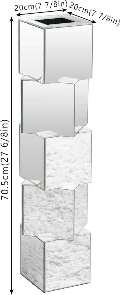 Silver Mirror Floor Vase, Square Glass Tall Vases for Decor Living Room Floor, Featuring a Bold Geometric Stacked Design, 27 inch Tall