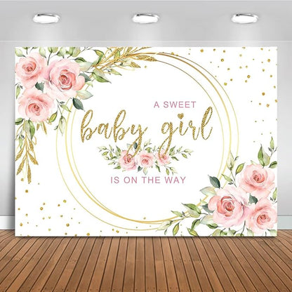 Mocsicka Floral Sweet Baby Girl Backdrop It's a Girl Baby Shower Background Watercolor Pink Floral Baby Shower Party Cake Table Decoration Photo Booth Props (8x6ft)