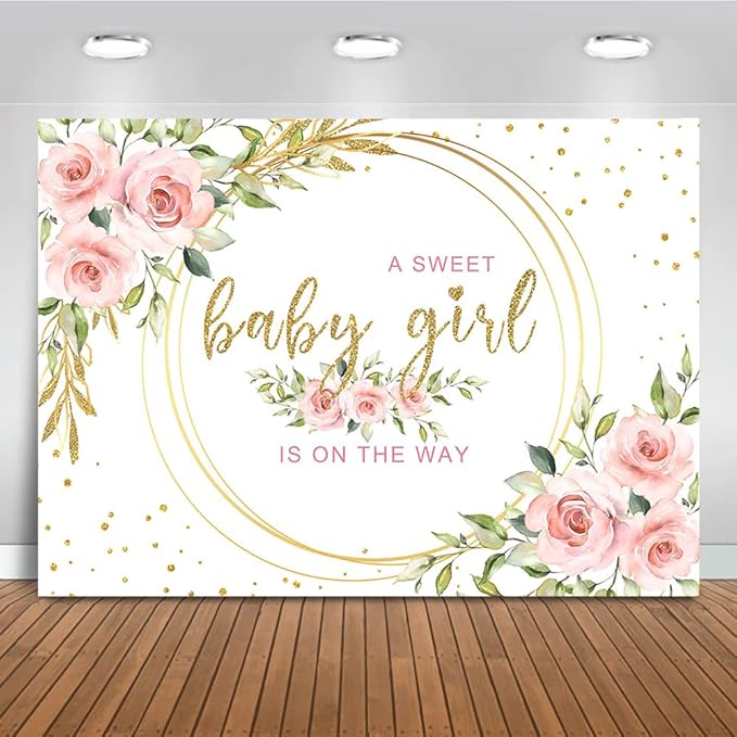 Mocsicka Floral Sweet Baby Girl Backdrop It's a Girl Baby Shower Background Watercolor Pink Floral Baby Shower Party Cake Table Decoration Photo Booth Props (10x7ft)