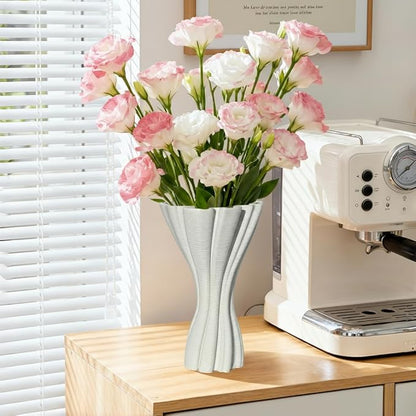 Minimalist White Ceramic Vase, Irregular Organic Shape Decorative Flower Vase for Home Decor, Wabi-Sabi Modern Accent for Living Room Table Shelf