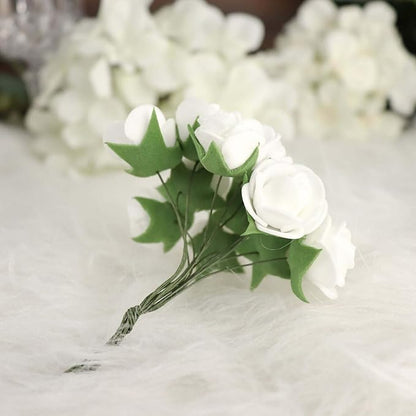 Efavormart 48 Roses | 4" Tall White Real Touch Artificial DIY Foam Rose Flowers with Stem, Craft Rose Buds