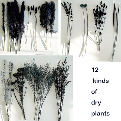 Natural Dried Pampas Grass Bouquet,17" Natural Dried Flower Bouquet, Black Pampas and Thistle Flower Mixed Bouquet Bohemian Style Home Dried Flower Decoration