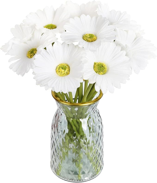 IPOPU Gerbera Daisy Artificial Flowers,20PCS White Daisy Artificial Flowers Fake Daisies for Wedding Party Office Home Decorations(White)