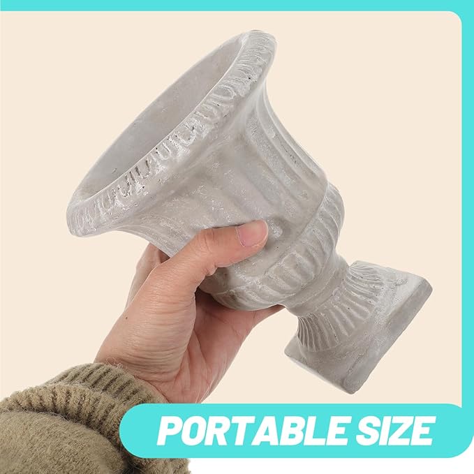 Cabilock Classic Urn Planter Cement Flower Vase, Modern Hydroponic Plant Bottle with Vertical Stripes Design for Patio Home Garden Decor (6.29X4.52X4.52inch)