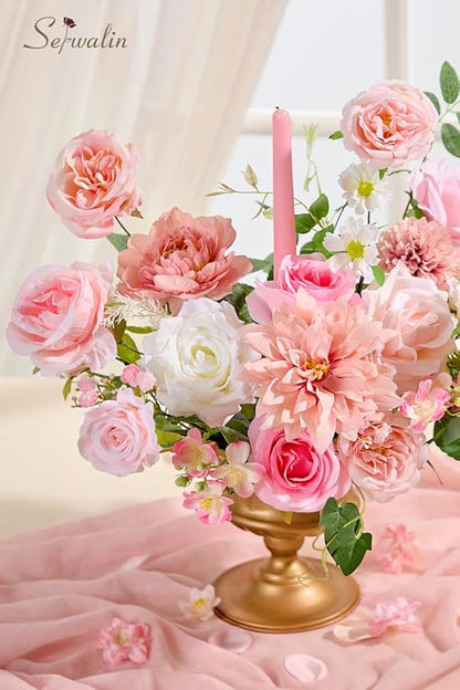 Serwalin Artificial Silk Flowers Abby Pink, Fake Flowers Stems for DIY Wedding Bouquets, Baby Shower Centerpieces, Cake Decor, Birthday Party & Home Decor