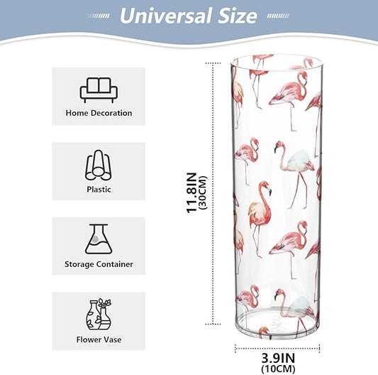 Vase Plastic Vase Elegant Cylinder Flower Vase Shatterproof Decorative Centerpiece for Home Table Office Weddings Events (11.8 x 3.9 in)