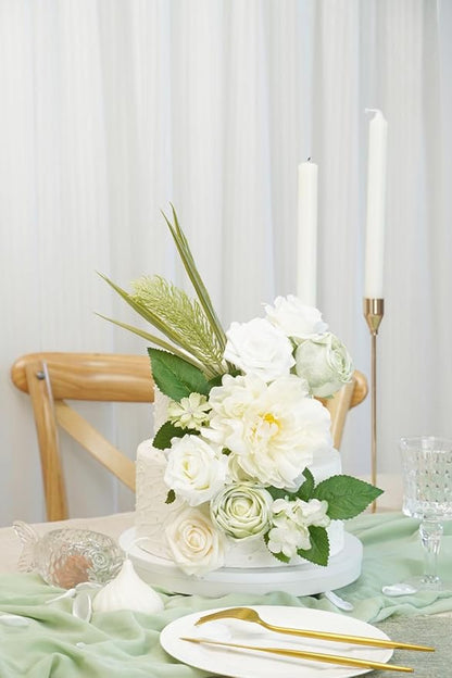 Artificial Flower Combination Box Set Artificial Flower Loose Leaves and Stems DIY Wedding Center Bouquet Bride Wedding Baby Shower（White）