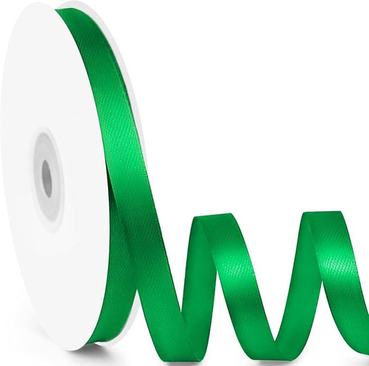 3/8" x 50 Yards Satin Ribbon - Green Silk Ribbon with Spool - Ideal for Gift Wrapping, Floral Bouquets, Crafts, Wedding Party Decorations, Christmas and Sewing Projects