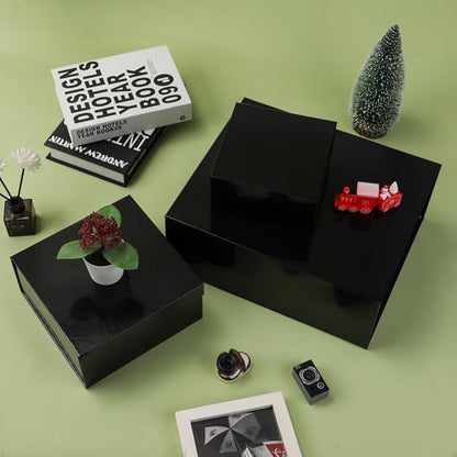 1 Pcs 6x6x3 Inch Black Magnetic Gift Box Small Magnetic Box with Crinkle Paper Black Small Gift Box with Shredded Paper Luxury Gift Boxes with Lids for Presents