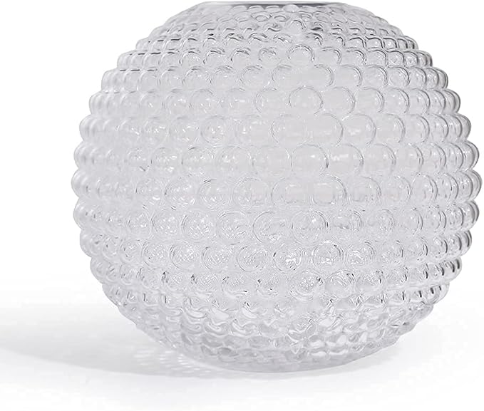 Magcolor Small Glass Round Vase for Weddings,Ribbed Crystal Glass Vase,Events, Decorating, Arrangements, Flowers, Office or Home Décor, Pack of 1 (6.9“ Tall 6.9“ Wide)