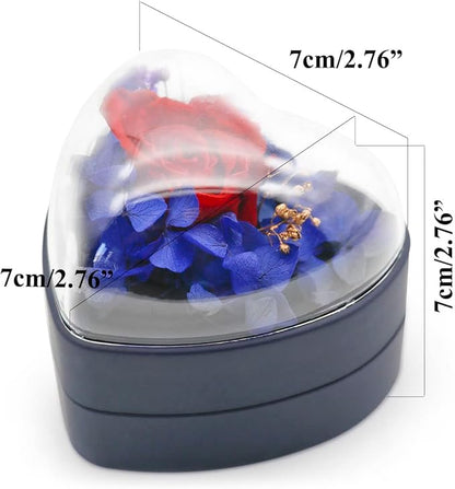 Preserved Flower Rose Pendant Box, Heart Shape Velvet Jewelry Box for Valentine's Day Mother's Day Wedding Anniversary Birthday Gift, Dark Blue