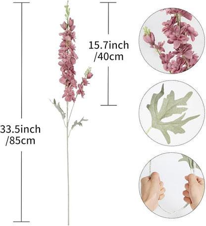 8PCS Delphinium Artificial Flowers Larkspur Fake Flowers 33.5in Long Stem Faux Silk Flowers for Tall Vases for Home Wedding Party Floral Arrangements Centerpiece Table Decorations (Cameo Brown)