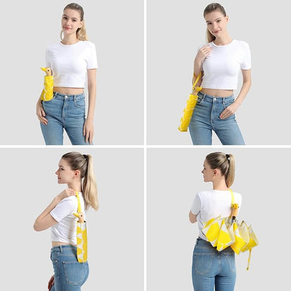 Cute Duck Umbrella Automatic - Compact Pretty Pocket Size Strong Duck Collapsible Umbrella Yellow Wooden Handle for Women