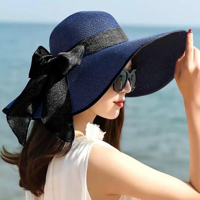 YQHMT Women Beach Sun Hats, Big Wide Brim Straw Hat for Women UPF 80+ UV Protection, Summer Hats Packable Foldable