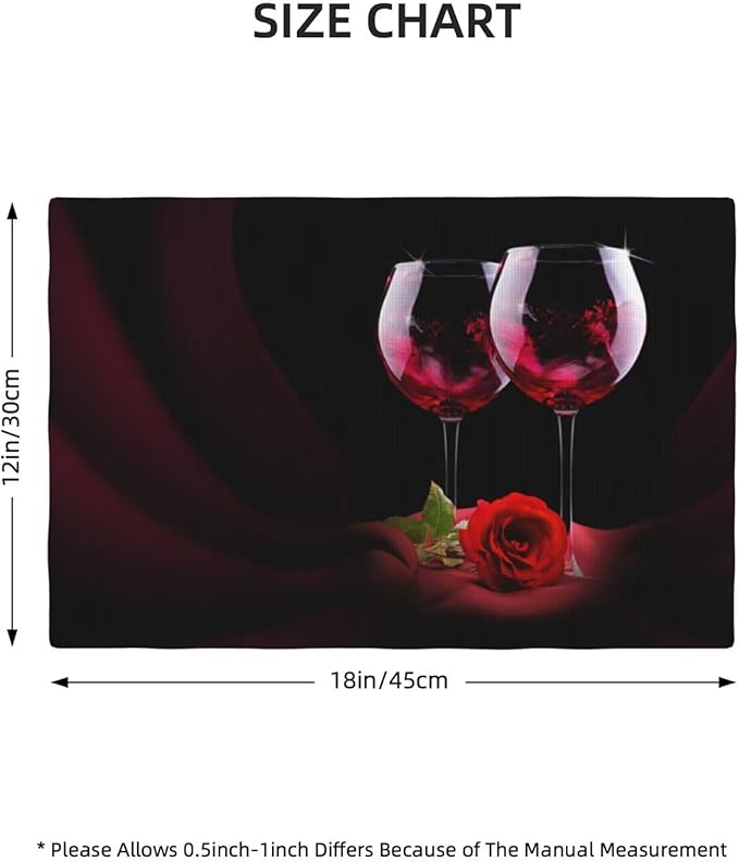 Red Wine Rose Linen Placemats Set of 4 Retro Romantic Rose Floral Art Placemat Indoor Outdoor Party Home Desktop Kitchen Dining Room Decoration 12x18 Inch